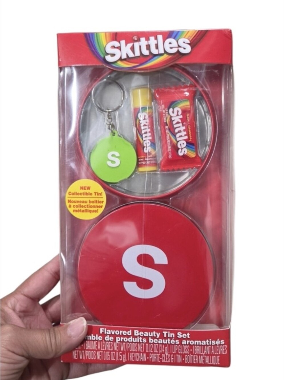 2021 Skittles Red Flavored Beauty Tin Set - Lip Balm & Keychain